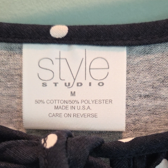 Style Studio Navy and White Polka Dot Midi Dress Women's Medium Made in The USA - Picture 2 of 9